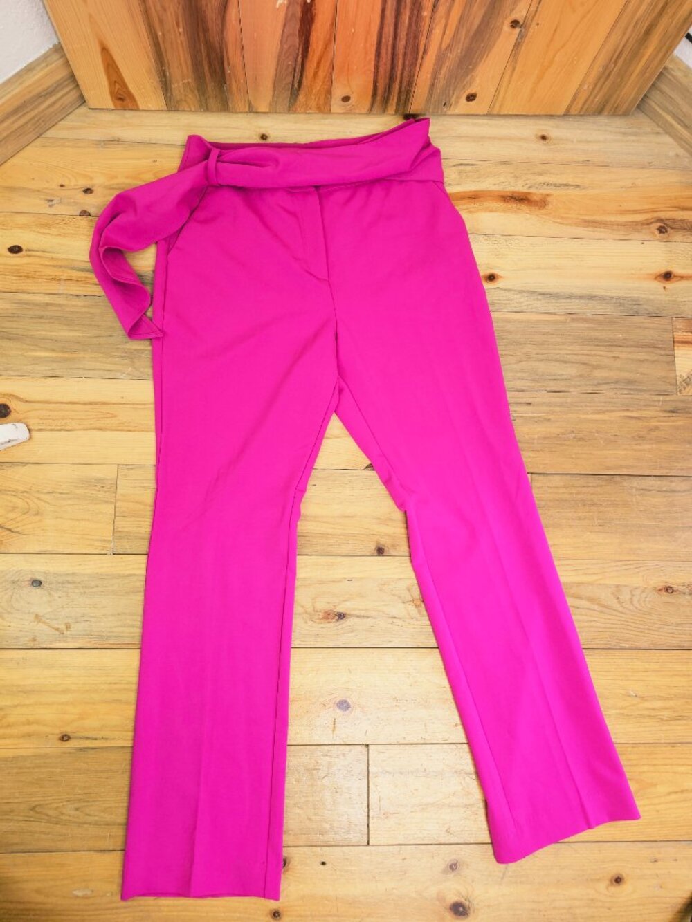 New York & Company Hot Pink Tie Belted Wide Leg Trouser Pants Size 10